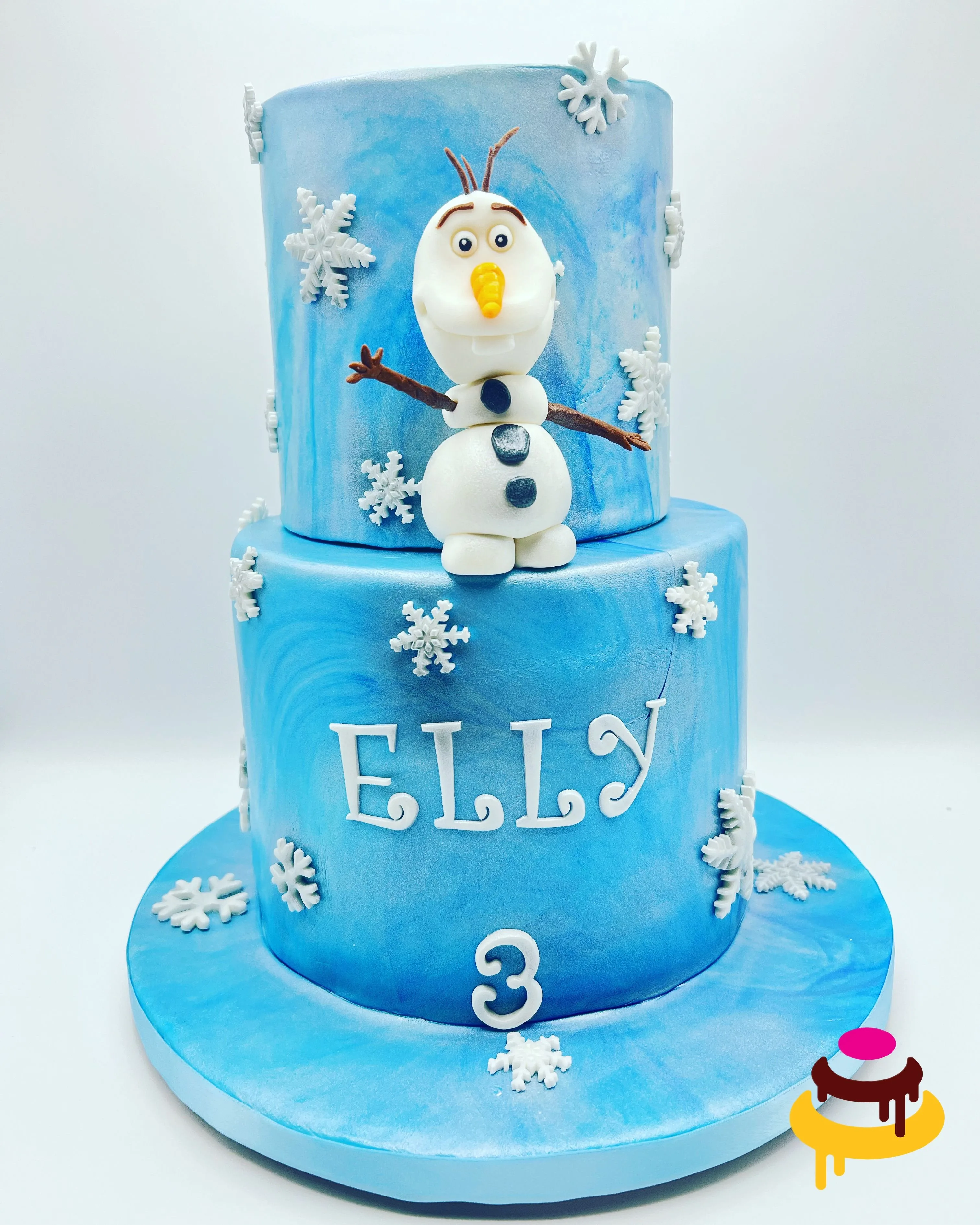 Custom Frozen Olaf themed tiered birthday cake Bay Area bakery